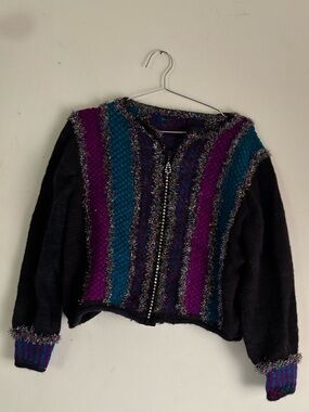 Multicolor Sparkle Trim Zip Cardigan